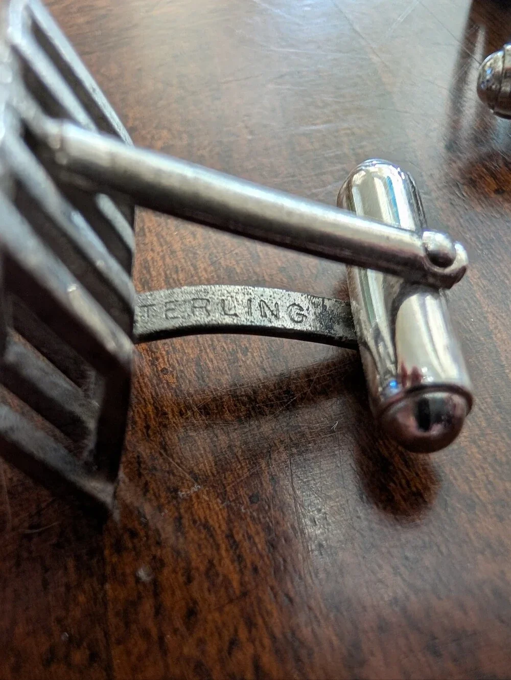 VINTAGE Anson Sterling Silver Modernist Cufflinks Linear Open Design Pat Pending